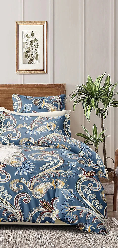 The Home Style Cotton Feel Glace Cotton Elastic Fitted Printed King Size Double Bed Bedsheet With 2 Pillow Cover,300 TC Ash Berry Abstract
