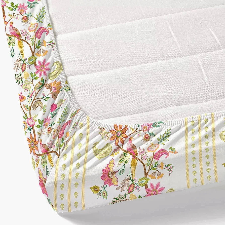 Dreamscape Cotton King Fitted Floral Bedsheet With 2 Pillow Covers Rose Pink