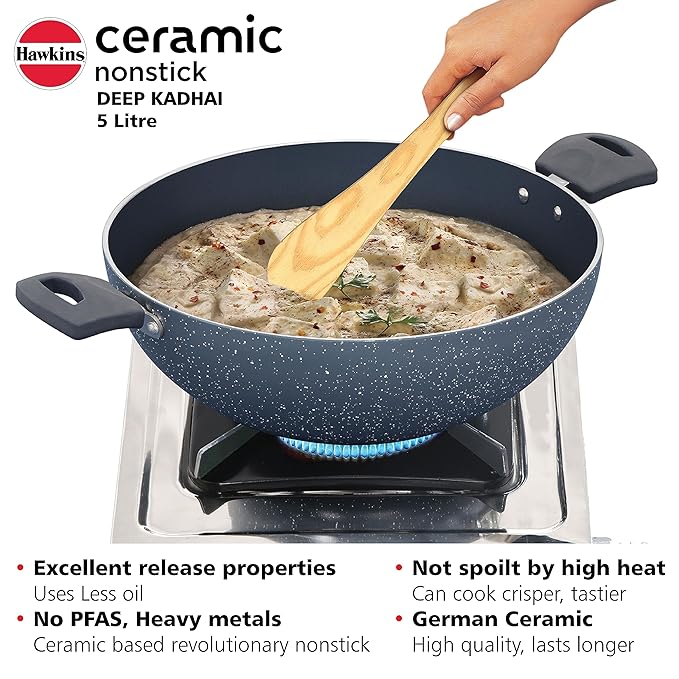 Hawkins Ceramic Nonstick 5 litre Deep Kadhai Induction Deep Fry Pan