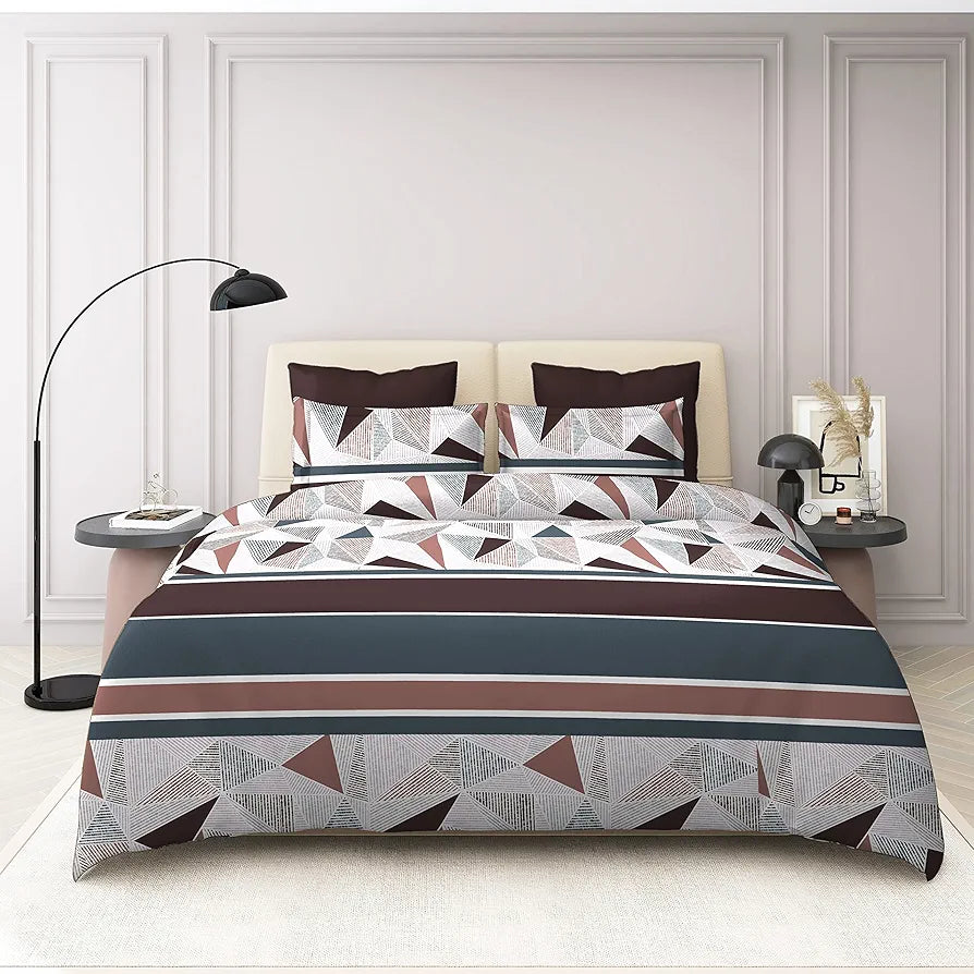 The Home Style Supersoft Cotton Feel Glace Cotton King Size Printed Flat Double Bedsheet wih 2 Pillow Cover 400 TC Mosaic Abstract