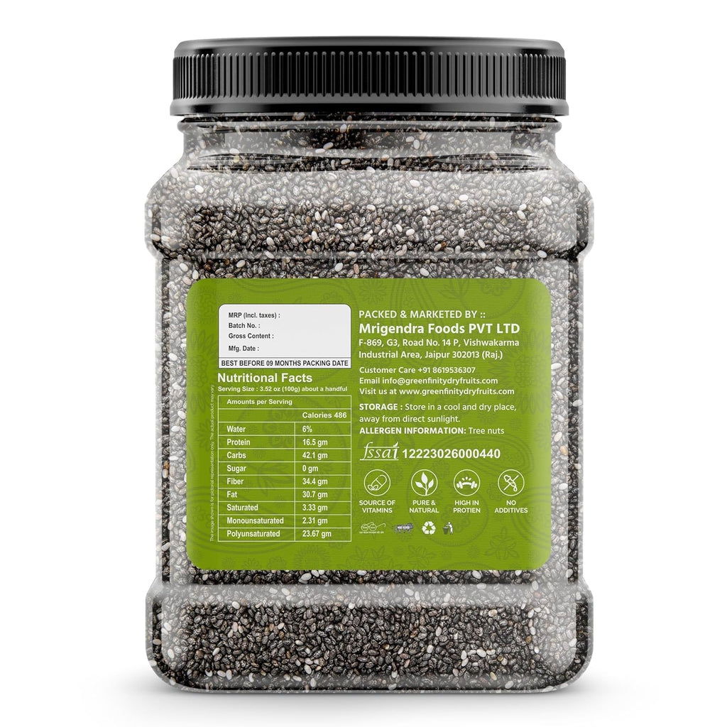 GreenFinity Chia Seeds 750g | Omega-3 clean chia Seeds for Eating | Healthy Snacks |