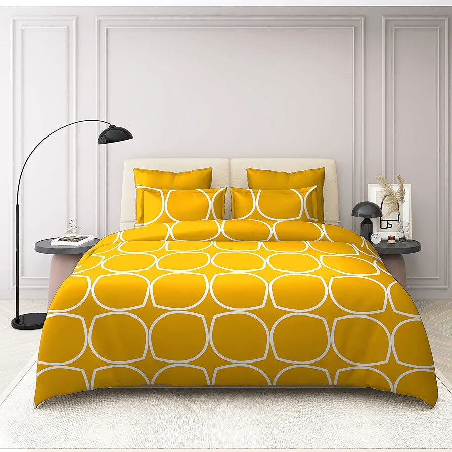 The Home Style 400 TC Supersoft Cotton Feel Glace Cotton Elastic Fitted Printed King Size Double Bed Bedsheet wih 2 Pillow Cover Cadet Yellow