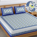 Colorish 120 Tc Cotton Blend Elephant Printed Jaipuri Bedsheet for Double Bed King Size With 2 Pillow Covers | Indigo Blue