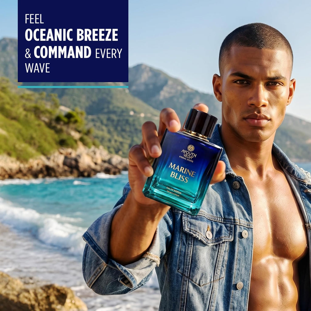 Ayouthveda Marine Bliss Eau De Parfum | Long-Lasting Fresh Aquatic Luxury Perfume for Men | Grapefruit, Marine Accord, Aquatic Notes & Ambery Lavender | Refreshing Daily Wear Fragrance | 100ml