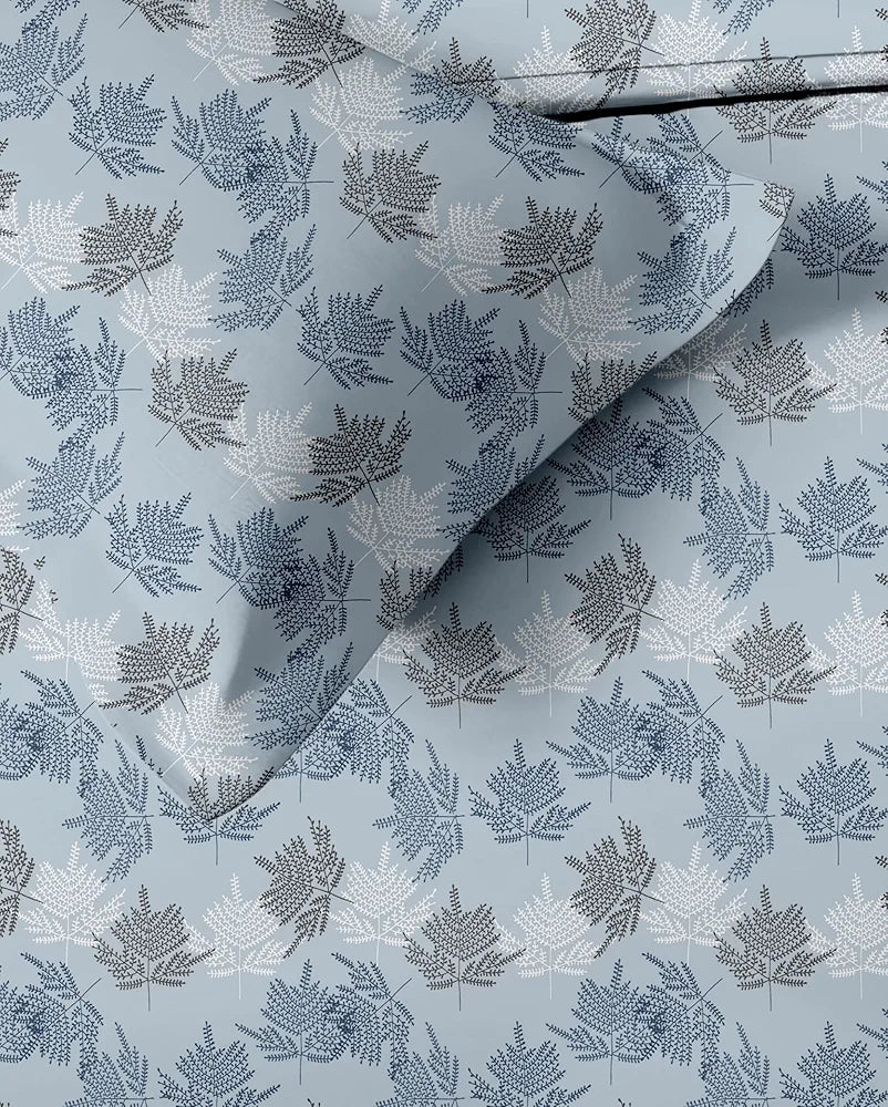 Trance Home Linen Pure 100% Cotton 144Tc Printed King Fitted Bedsheet with 2 Pillow Covers 144 tc Colour Ferns Paradise Blue