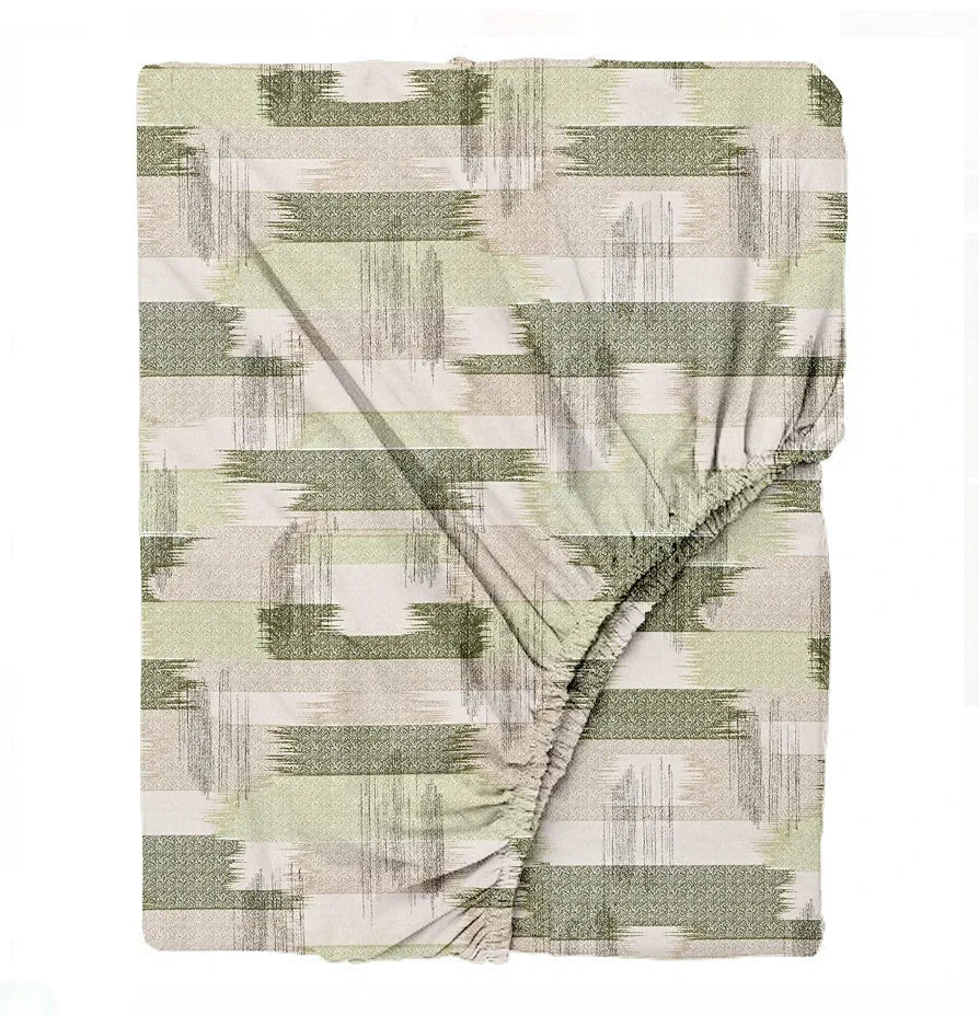Trance Home Linen 100% Cotton 180 TC Bedsheet Queen Size Printed Fitted Bedspread with 2 Pillow Covers Colour Echo Green