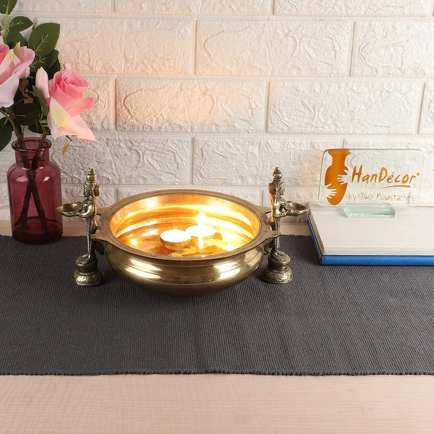 Two Moustaches Deep Laksmi Design Brass Traditional Urli Bowl Golden Standard