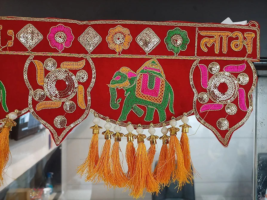 Handmade Traditional Toran for Main Door Latest Elephant Design bandarwal Hanging Velvet Hand Embroidered