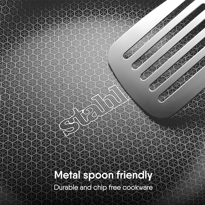 Stahl Artisan Hybrid Triply Non Stick Tasla With Lid | Stainless Steel Kadai/ Tasla for Cooking | 2.4 L | 24 Cm