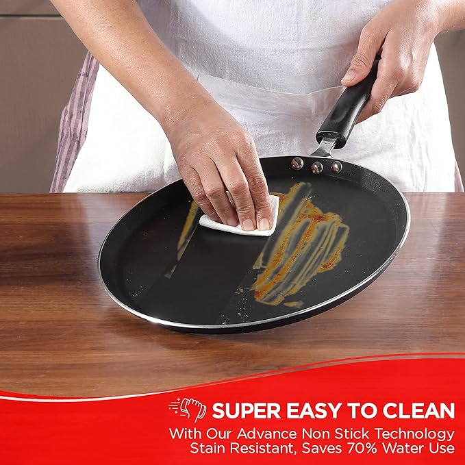 Vinod Zest Aluminium Non Stick Dosa Omni Tawa - 28cm | 3mm Extra Thick | 3 Layer Ceramic Coat | Bakelite Handle