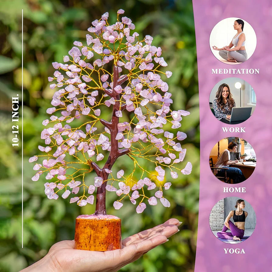 Hindcraft Rose Quartz Crystal Tree Golden Wire 10-12 inch