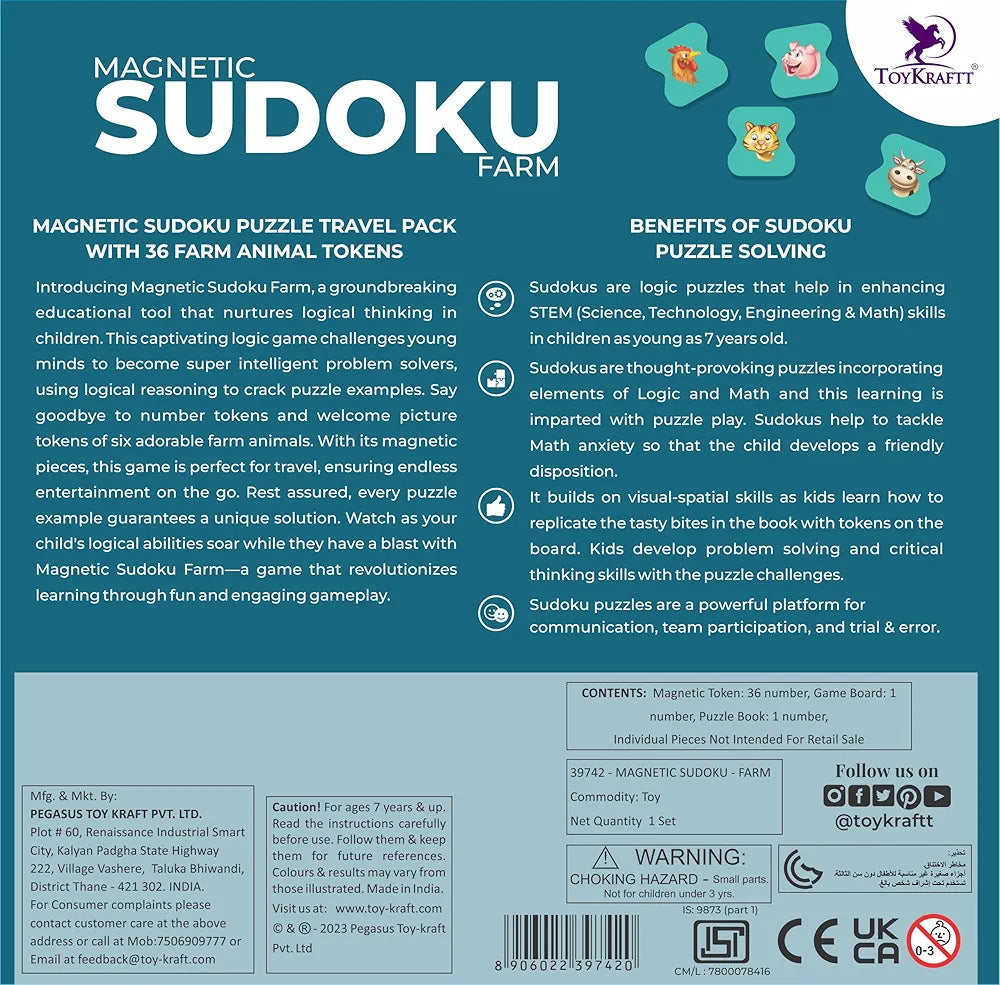 Pelikas Toyz Sudoku Puzzles Mind Games for Kids, Travel Toys for Kids 7 to 12 Years Old, Gift for Boys Girls, Magnalogix Sudoku Farm