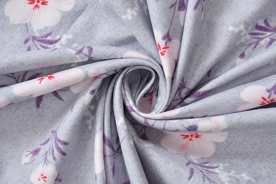 Homefab India 210 TC Glace Cotton King Size BedSheet with 2 Pillow Covers Floral Purple
