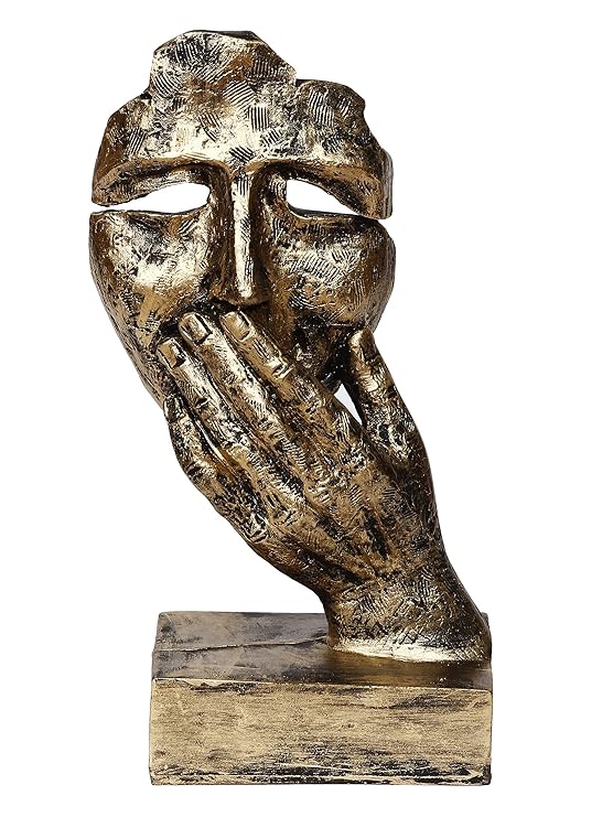 Ecraftindia Antique Look Human Face With Hands on Mouth Handcrafted Decorative Showpiece