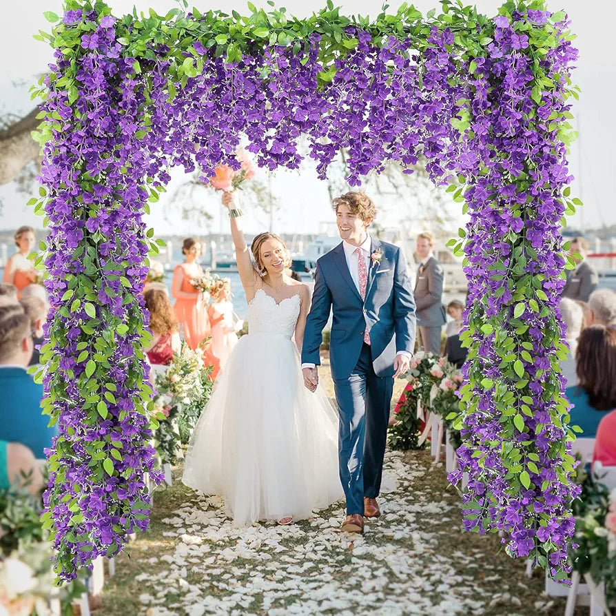 Wisteria Artificial Flowers Garland 5Pcs Total 36FT Purple Wisteria Hanging Flowers