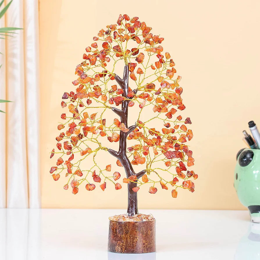 HindCraft Carnelian Chakra Crystal Tree Good Luck Golden Wire 10-12 inch