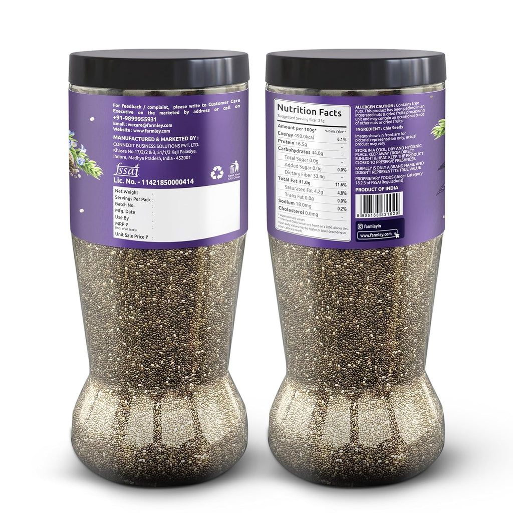 Farmley Chia Seeds 1 Kg, I Seeds for Eating | Seeds for Weight Management | Rich in Calcium, Omega-3, Protein, Fibre, & Non GMO, Reusable Jar (Pack of 1)