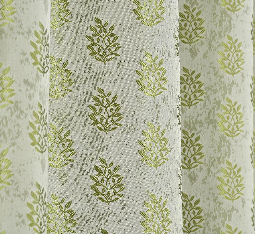 Purav Light Floral Design Jacquard Blackout Jute Curtains for Door 7 Feet 1 Piece Living Room Bedroom