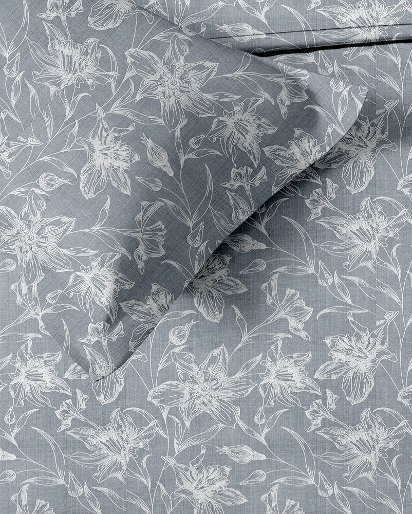 Trance Home Linen 100% Cotton 144TC Elastic Fitted Bedsheet Printed Queen Bed Size Elasticate Fitted Bedspread with 2 Pillow Covers Colour Serenity Grey
