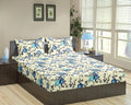 Trance Home Linen 180TC 100% Cotton 78"x60" Standard Queen Size Elastic Fitted Bedsheet Printed Queen Bed Size with 2 Pillow Covers Colour Blooms Blue