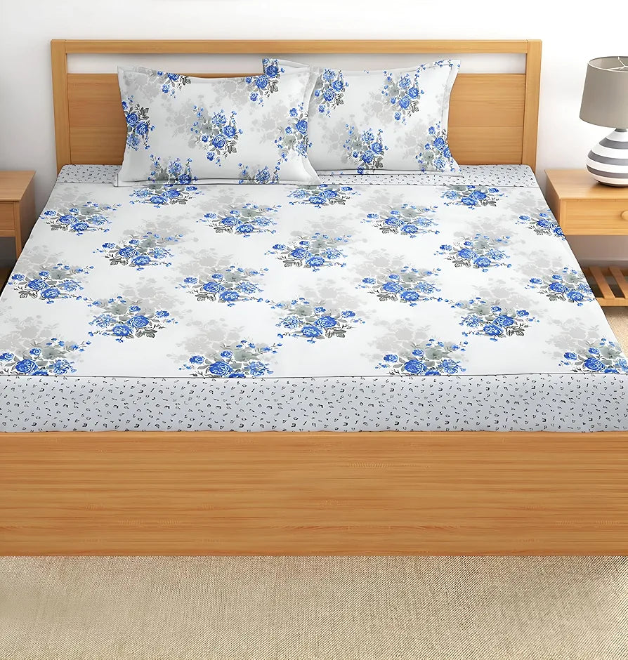 Starnstyle Polycotton 220 TC Floral Printed King Size Double Bedsheet with 2 Pillow Covers Ristes