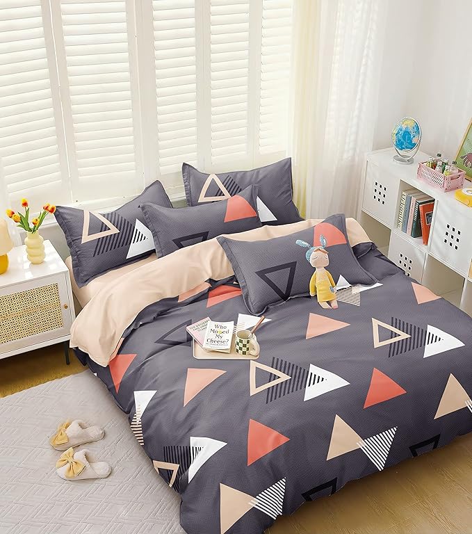 Decomizer Soft Glace Cotton King Size AC Blanket 2 Large Pillow Covers Grey Triangle