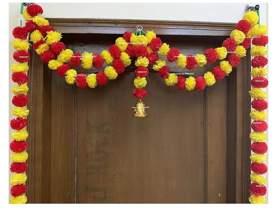 Artificial Marigold Fluffy Flower Garlands Door Toran Set/Door Hangings for Decoration Yellow & Red