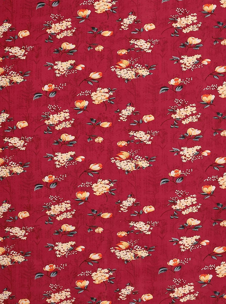 Homefab India 160 TC Glace Cotton Single BedSheet with 1 Pillow Cover Maroon Floral