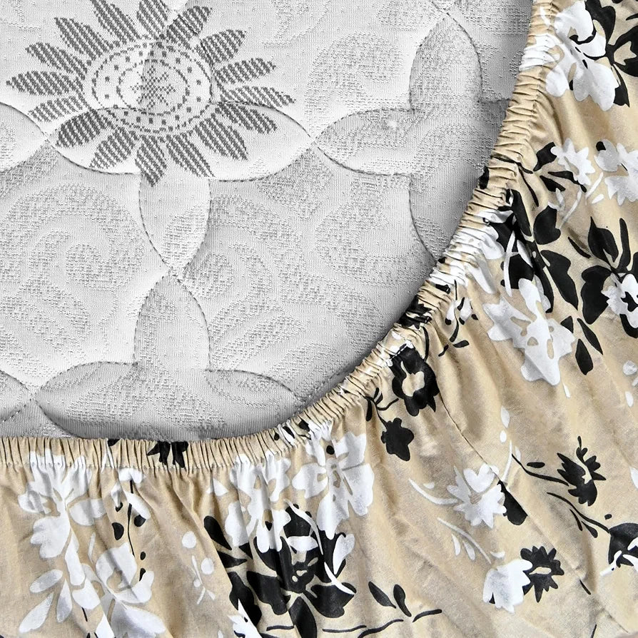 Divine Casa Floret 100% Cotton King Fitted Bedsheet 144 TC Deep Pocket Design Soft & Breathable Fabric Colour Ivory Sunflowers
