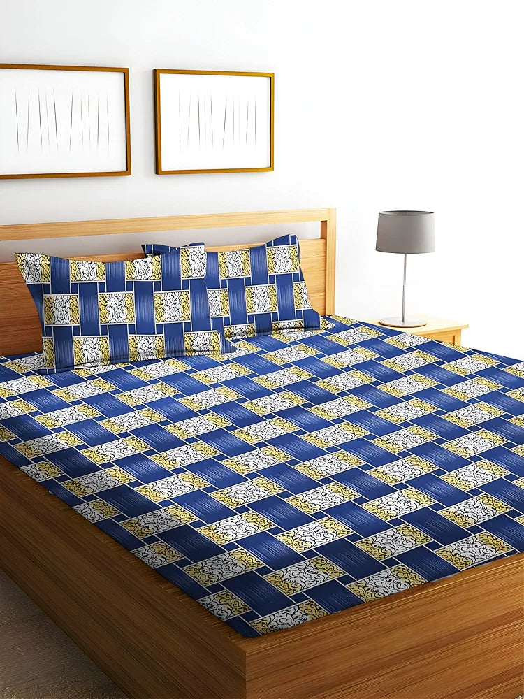Starnstyle Polycotton 220 TC Floral Printed King Size Double Bedsheet with 2 Pillow Covers Milt