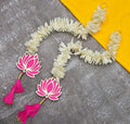 Handmade Artificial Mogra Garland with Lotus Hanging for Decoration White Flower Strings with Pink Lotus & Tassel