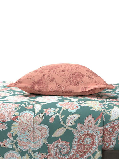 MYTRIDENT Green White Ethnic Motifs Cotton 144 TC Queen Bedsheet With 2 Pillow Covers