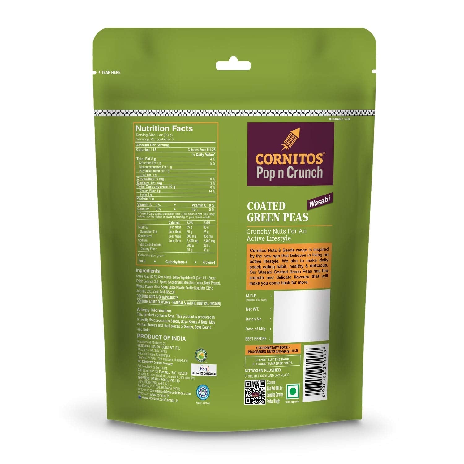 Cornitos Coated Green Peas Wasabi - 150 Gms