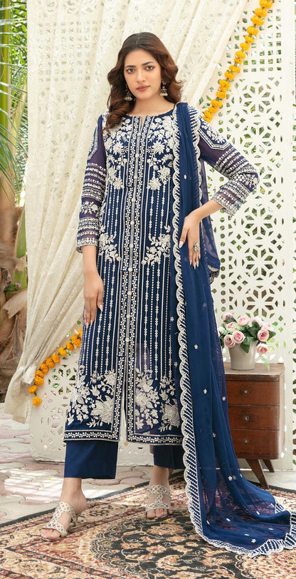 Anaita Navy Chiffon Semi Stitched Suit with Thread Embroidery & Sequence Work
