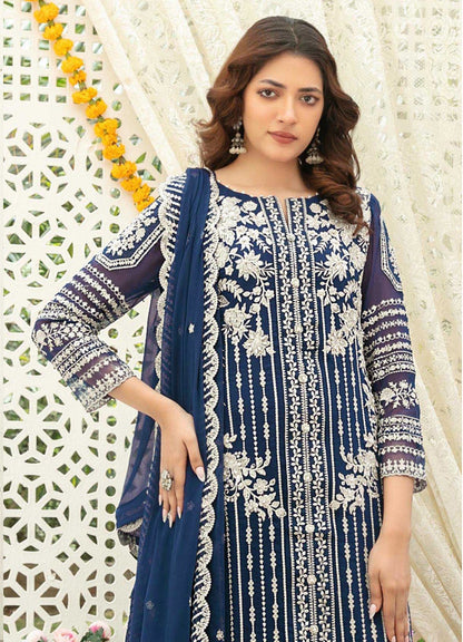 Anaita Navy Chiffon Semi Stitched Suit with Thread Embroidery & Sequence Work