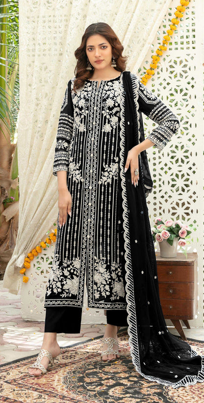 Anaita Black Chiffon Semi Stitched Suit with Thread Embroidery & Sequence Work