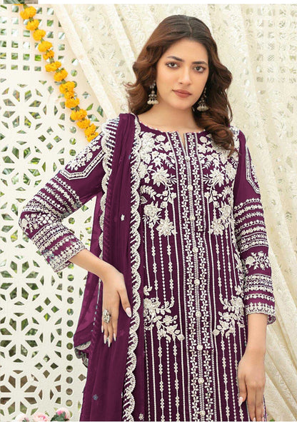 Anaita Purple Chiffon Semi Stitched Suit with Thread Embroidery & Sequence Work
