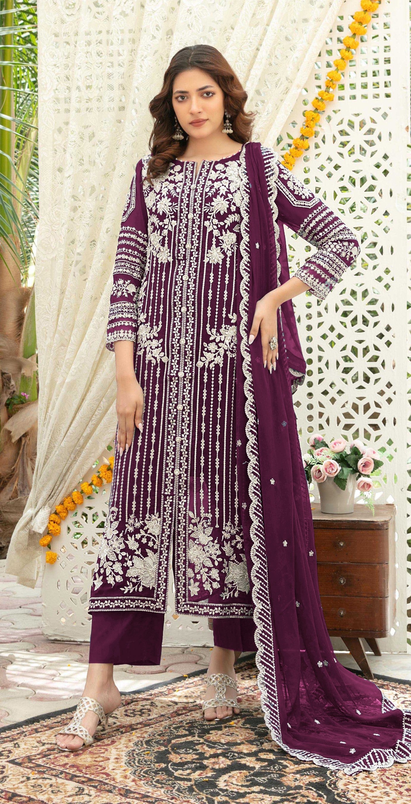 Anaita Purple Chiffon Semi Stitched Suit with Thread Embroidery & Sequence Work
