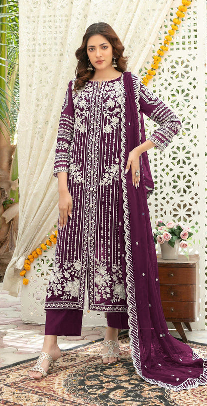 Anaita Purple Chiffon Semi Stitched Suit with Thread Embroidery & Sequence Work