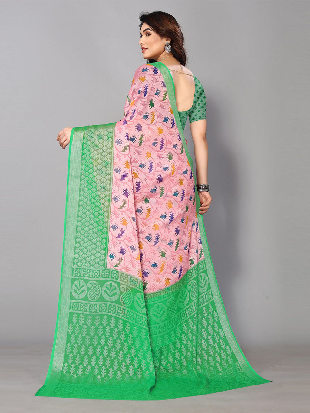 Fabmora Ethnic Printed Zari Pure Chiffon Brasso Saree