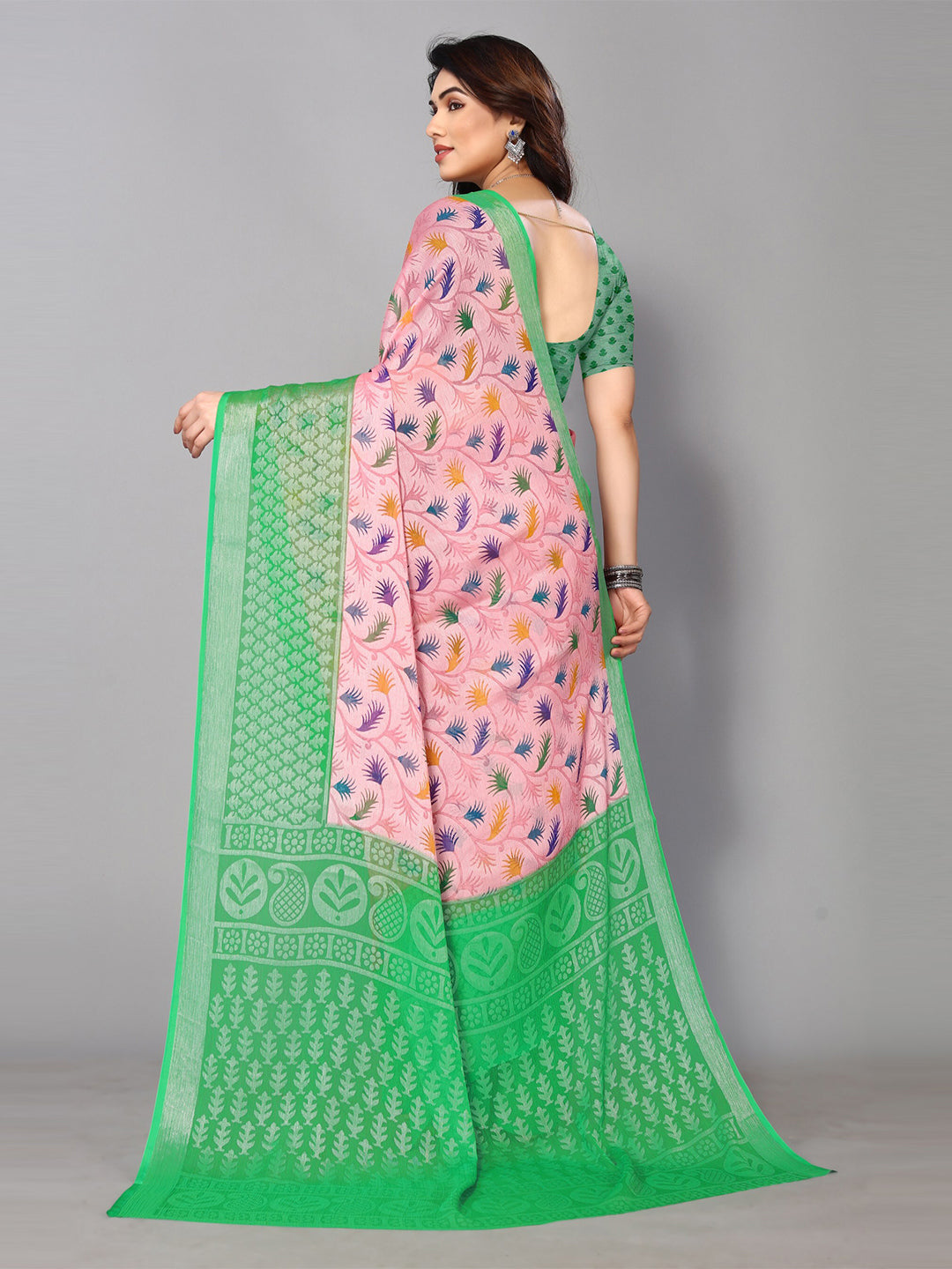 Fabmora Ethnic Printed Zari Pure Chiffon Brasso Saree