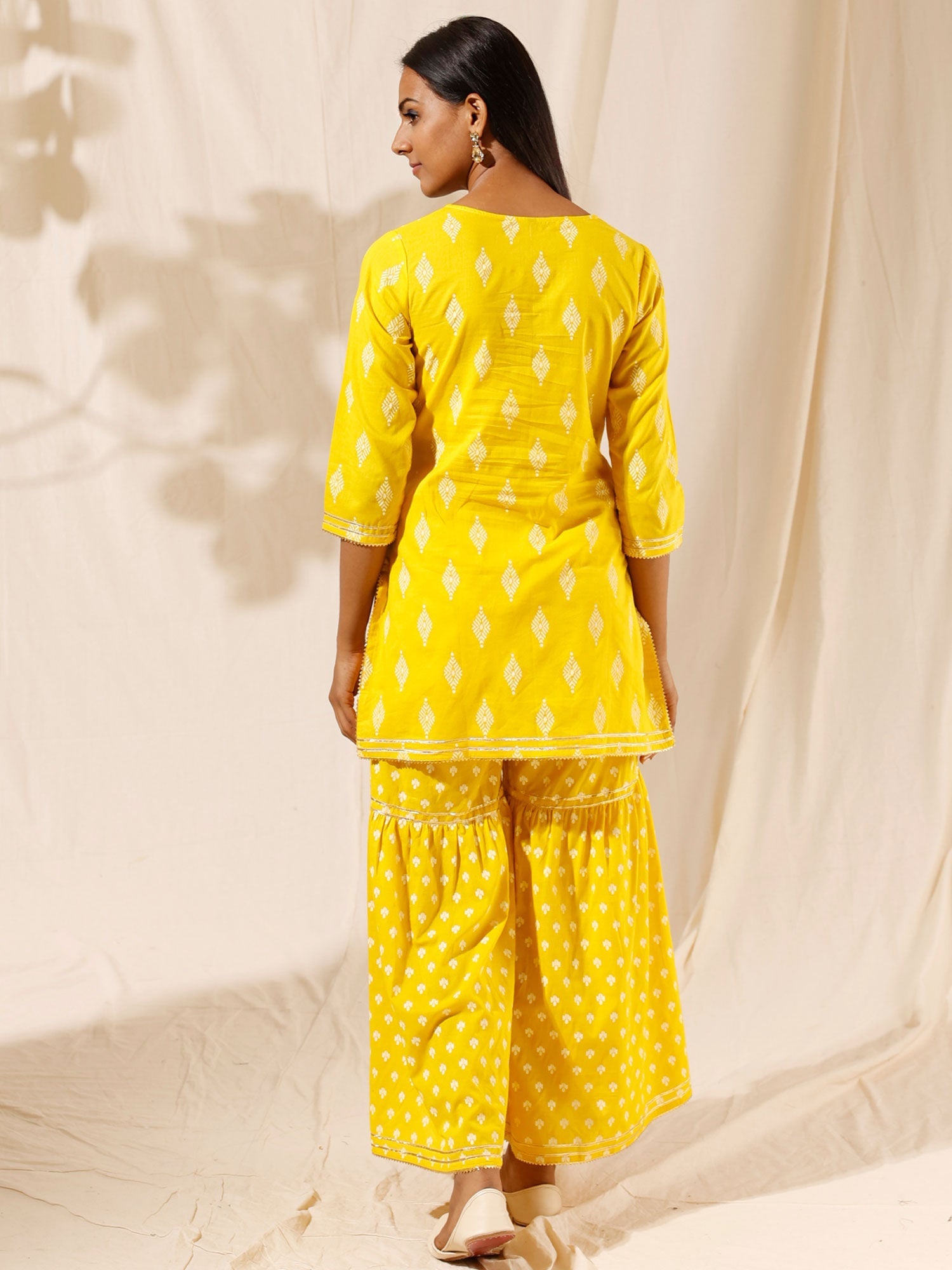 Likha Yellow Short Kurta Sharara Dupatta LIKSKD19 (Set of 3) - M