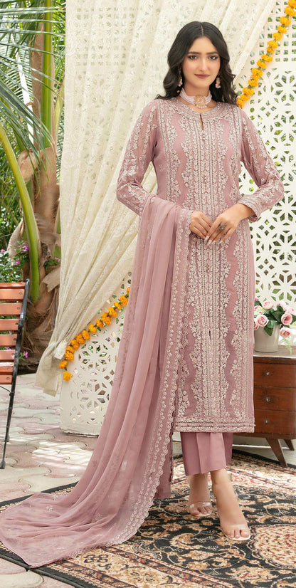 Anaita Peach Chiffon Semi Stitched Suit with Thread Embroidery & Sequence Work