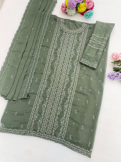 Anaita Green Chiffon Semi Stitched Suit with Thread Embroidery & Sequence Work