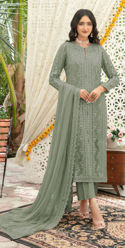 Anaita Green Chiffon Semi Stitched Suit with Thread Embroidery & Sequence Work