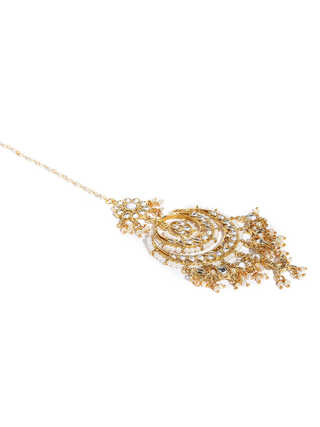 Zaveri Pearls Gold-Toned Kundan & Pearls Studded Rani Haar Jewellery Set