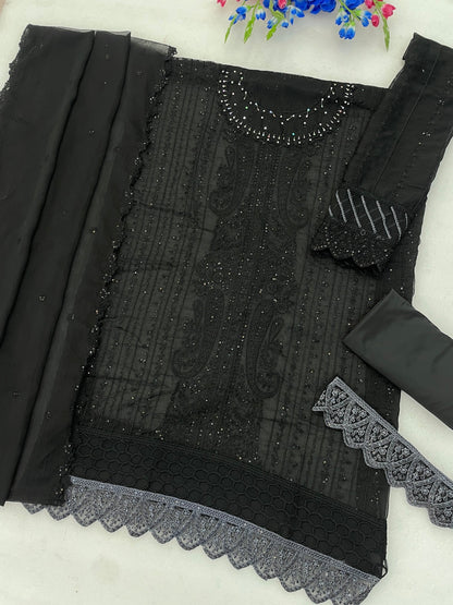 Anaita Black Chiffon Semi Stitched Suit with Thread Embroidery & Sequence Work