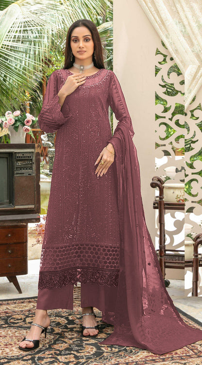 Anaita D Peach Chiffon Semi Stitched Suit with Thread Embroidery & Sequence Work