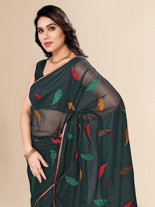 Fabmora Ethnic Motifs Embroidered Net Saree