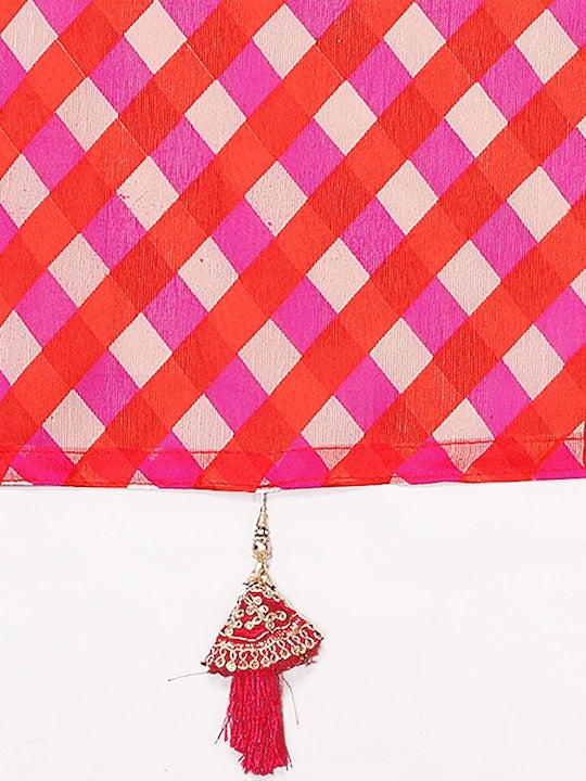 Fabmora Checked Zari Pure Chiffon Saree